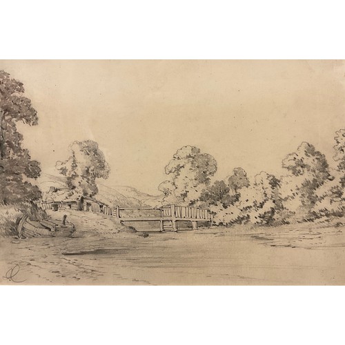 165 - Cornish School, late 19th century, Natural Arch near Torquay, pencil sketch, 9cm x 13.5cm;  a 19th c... 