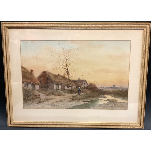 151 - Victorian school, a trio of watercolours, Outside the Crofters’ Cottages, signed, H. Levey, 33cm x 4... 