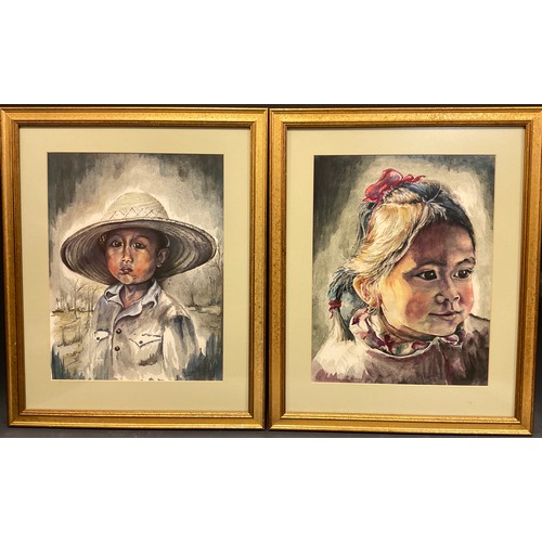 95 - Loretta Barr (Australian), a pair, Portrait of a Malaysian Girl, and a Malaysian Boy, each signed, w... 