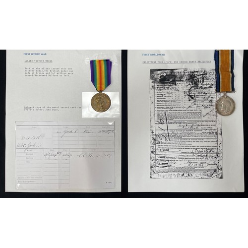 2007 - WWI British War Medal to 241795 Pte. GH Brailsford, West Riding Regt, no ribbon: Victory Medal to 33... 
