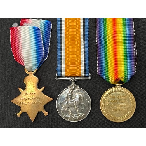 2012 - WWI British 1914-15 Star, War Medal and Victory Medal to19357 Pte H Ince, Notts & Derby Regiment. Co... 