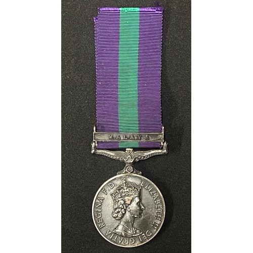 2021 - British ERII General Service Medal with Malaya Clasp to 22707903 Pte DH Heal, RAPC. Complete with ri... 