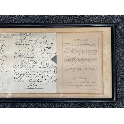 2050 - Napoleonic War Letter from a French Prisoner of War, Chesterfield connection , framed with translate... 