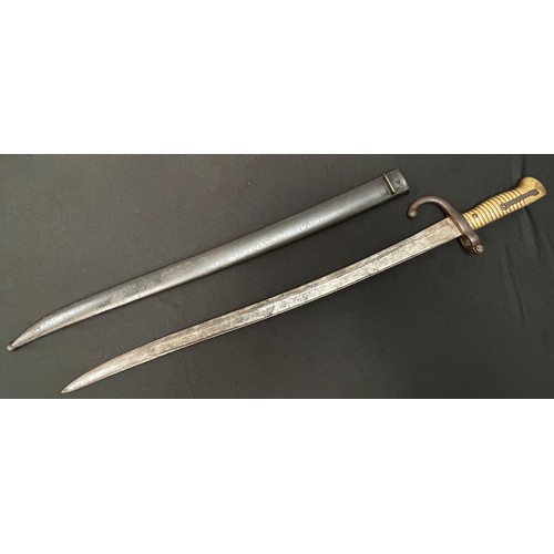 2051 - French Chassepot 1866 Pattern Bayonet single edged fullered blade 575mm in length. Spine of blade ma... 