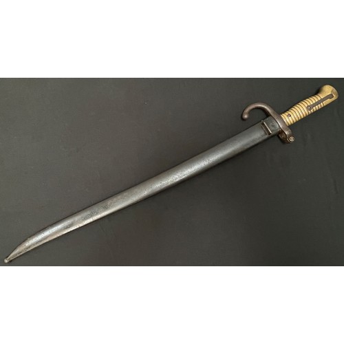 2051 - French Chassepot 1866 Pattern Bayonet single edged fullered blade 575mm in length. Spine of blade ma... 