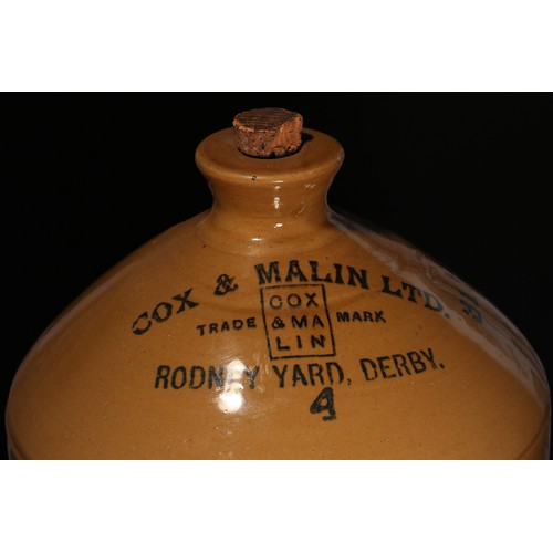 6299 - Advertising, Derbyshire Interest - an early 20th century two tone glazed stoneware flagon, transfer ... 