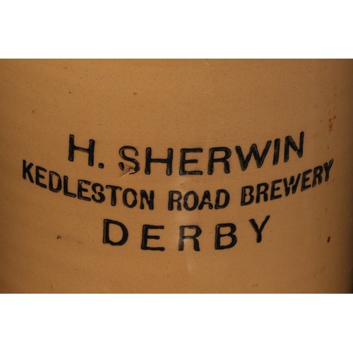 6300 - Advertising, Derbyshire Interest - an early 20th century two tone glazed stoneware flagon, impressed... 