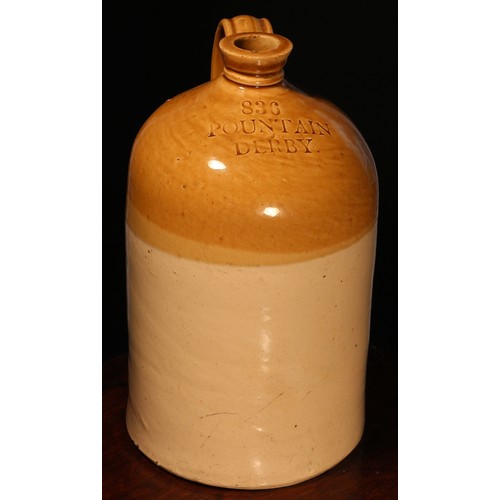 6300 - Advertising, Derbyshire Interest - an early 20th century two tone glazed stoneware flagon, impressed... 