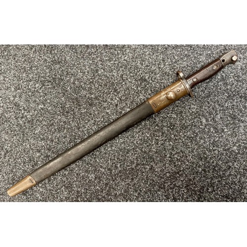 2065 - WW1 British 1907 Pattern Bayonet with fullered single edged blade 430mm in length maker marked Vicke... 