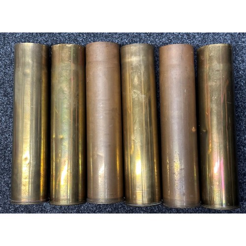 2072 - WW1 French 75mm Shell Case collection comprising of six examples. Two are devoid of primers. ALL INE... 