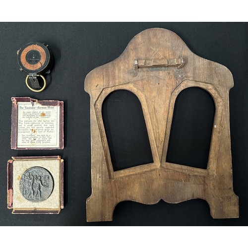 2073 - WW1 British Royal Engineers Trench Art Photo Frame, WW1 British Lusitania Medal in box and a Compass... 