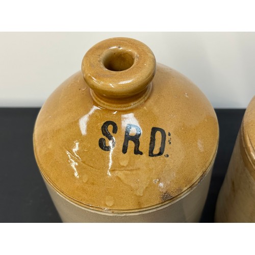 2077 - WW1 British SDR Rum Ration Ceramic Jars x3 plus two other ceramic jars and three glass jars recovere... 