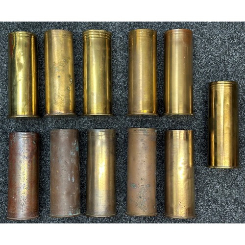 2085 - WW1 Imperial German 77mm Shell Case collection comprising of 11 examples. 7 dated 1917, 2 dated 1915... 