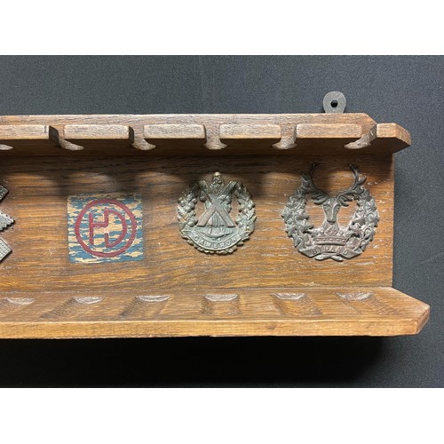 2096 - WW2 British Trench Art 51st Highland Division wooden pipe rack with painted divisional insignia and ... 