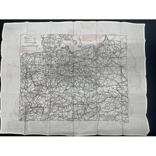 2097 - WW2 British RAF Silk Escape Map of France and Germany. Code letter 9C(a) / 9U/R. Double sided.