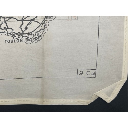 2098 - WW2 British RAF Silk Escape Map of France and Germany. Code letter 9C(a) / 9U/R. Double sided.