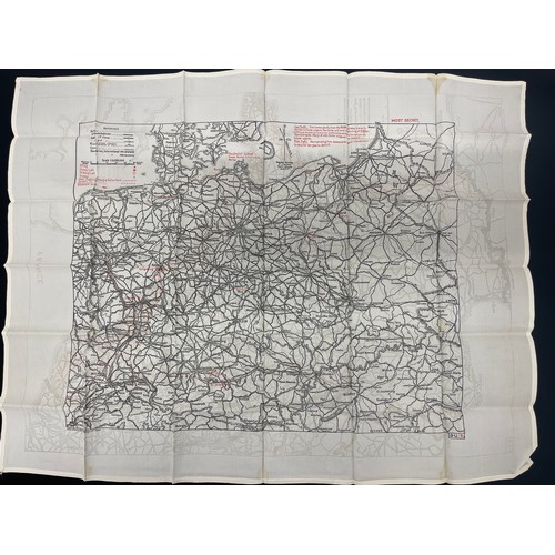 2098 - WW2 British RAF Silk Escape Map of France and Germany. Code letter 9C(a) / 9U/R. Double sided.