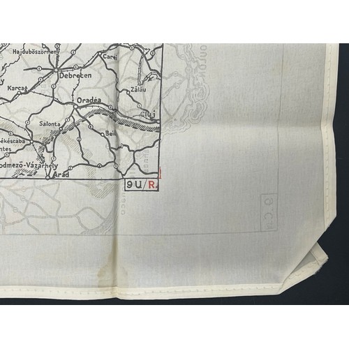 2098 - WW2 British RAF Silk Escape Map of France and Germany. Code letter 9C(a) / 9U/R. Double sided.