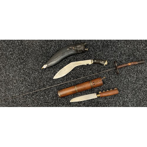 2112 - WW2 era British Souvenir Kukri knife with 275mm long plated blade, overall length 370mm complete wit... 