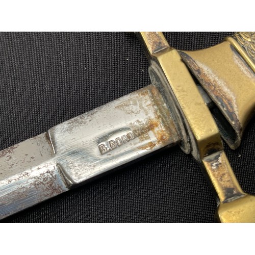 2115 - WW2 Polish Naval Officers Dagger with double edged blade 235mm in length with etched panel featuring... 