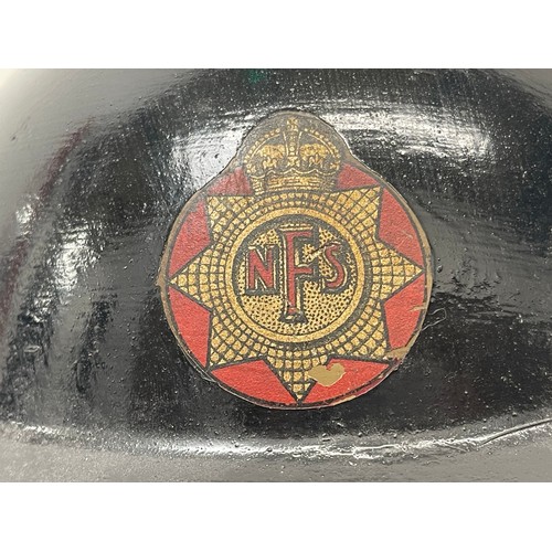 2119 - WW2 British NFS Steel Helmet with original black painted finish and National Fire Service decal to f... 