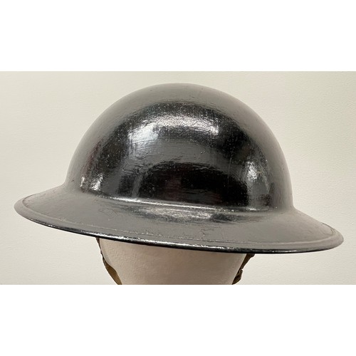 2119 - WW2 British NFS Steel Helmet with original black painted finish and National Fire Service decal to f... 