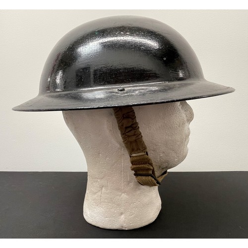 2119 - WW2 British NFS Steel Helmet with original black painted finish and National Fire Service decal to f... 