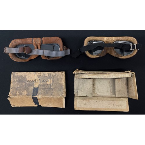 2122 - WW2 British RAF Flying Goggles MKVIII along with relic condition box of issue and a pair of Stadium ... 