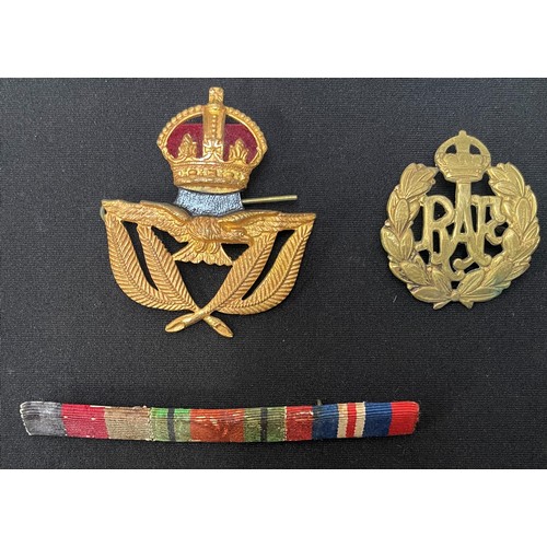 2125 - WW2 British RAF Air Gunners Brevettes x 3, Sgts stripes x 3, cap badges, ribbon bar, Housewife,  etc... 