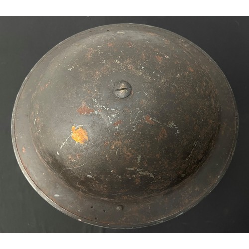 2126 - WW2 British Home Front Steel Helmet, dark grey painted external finish with stenciled to front 