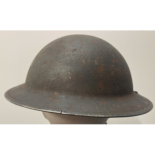 2126 - WW2 British Home Front Steel Helmet, dark grey painted external finish with stenciled to front 