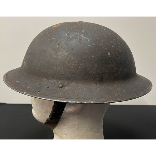 2126 - WW2 British Home Front Steel Helmet, dark grey painted external finish with stenciled to front 