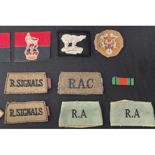 2130 - WW2 British Cloth Insignia collection to include Army Medical Service Red Cross Armband, Regimental ... 