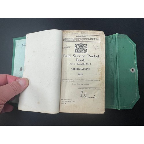 2137 - WW2 British Field Service Pocket Book (India) 1944. Green folder containing approx. 13 pamphlets, ea... 