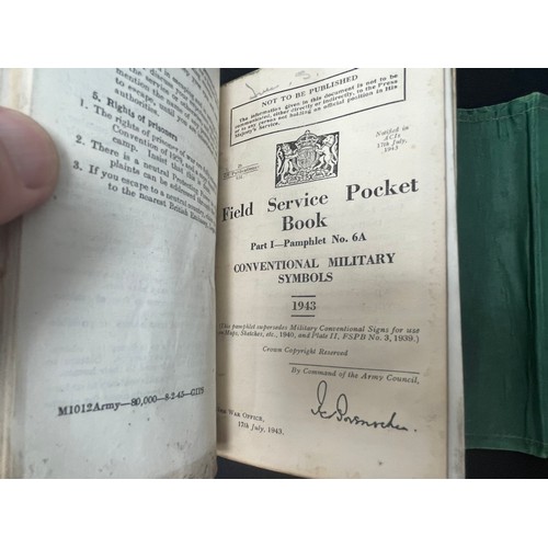 2137 - WW2 British Field Service Pocket Book (India) 1944. Green folder containing approx. 13 pamphlets, ea... 