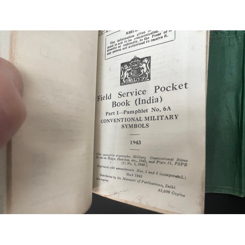 2137 - WW2 British Field Service Pocket Book (India) 1944. Green folder containing approx. 13 pamphlets, ea... 