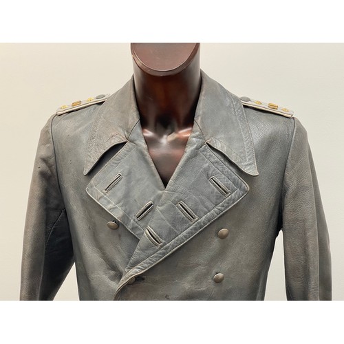 2153 - WW2 Third Reich Heer Officers Field Grey Leather Greatcoat. Fitted with slip on shoulder boards for ... 