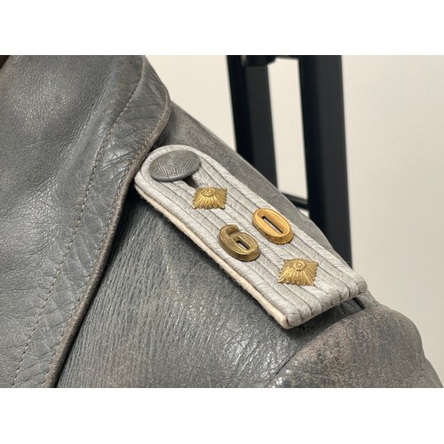 2153 - WW2 Third Reich Heer Officers Field Grey Leather Greatcoat. Fitted with slip on shoulder boards for ... 