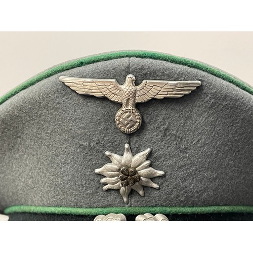 2156 - WW2 Third Reich Heer Gebirgsjager Mountain Troops Officers Schirmmutze Cap. Maker marked 