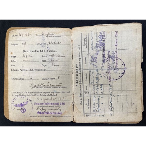 2164 - WW2 Third Reich Heer Soldbuch to Unteroffizier Alfred Kaufmann, Armee Pferde Lazarett 552. Well fill... 