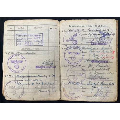 2164 - WW2 Third Reich Heer Soldbuch to Unteroffizier Alfred Kaufmann, Armee Pferde Lazarett 552. Well fill... 