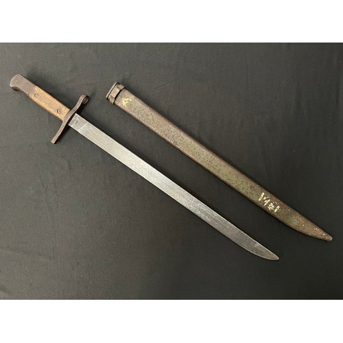 2166 - WW2 Japanese Arisaka Bayonet with single edged blade 390mm in length maker marked National Denki (Na... 