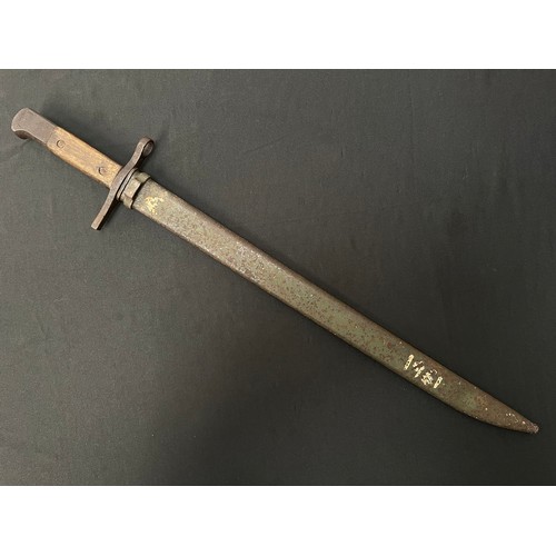 2166 - WW2 Japanese Arisaka Bayonet with single edged blade 390mm in length maker marked National Denki (Na... 