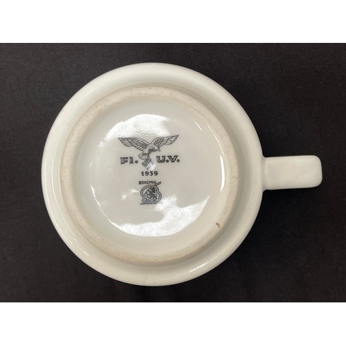 2175 - WW2 Third Reich Luftwaffe Coffee Cup s 5 plus two saucers. All Luftwaffe eagle marked plus makers ma... 