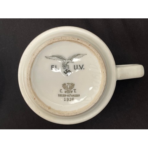 2175 - WW2 Third Reich Luftwaffe Coffee Cup s 5 plus two saucers. All Luftwaffe eagle marked plus makers ma... 