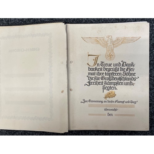 2202 - WW2 Third Reich Ehren Chronik Honour Chronical. A commercially produced folder in which a serviceman... 