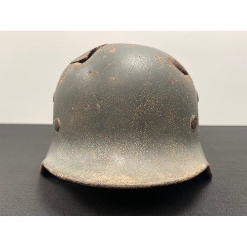 2206 - WW2 Third Reich Waffen SS Relic Condition Bullet Holed Single Decal M40 Steel Helmet. Maker marked 