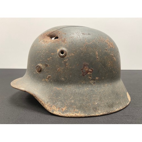 2206 - WW2 Third Reich Waffen SS Relic Condition Bullet Holed Single Decal M40 Steel Helmet. Maker marked 