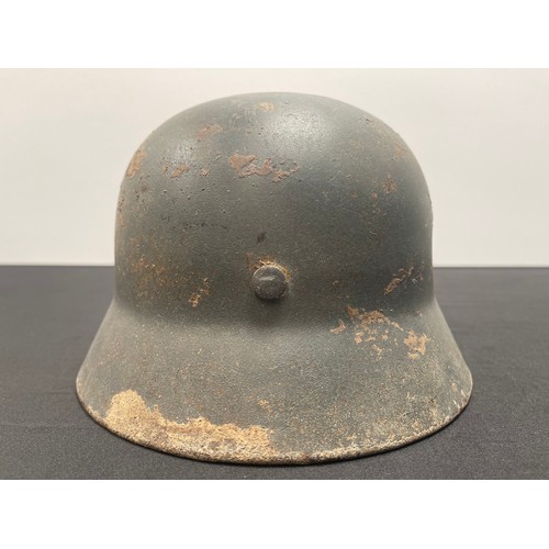 2206 - WW2 Third Reich Waffen SS Relic Condition Bullet Holed Single Decal M40 Steel Helmet. Maker marked 