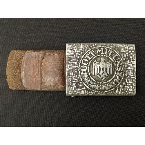 2207 - WW2 Third Reich Heer Belt and Buckle. Alloy buckle with leather tab. Remains of much original feldgr... 